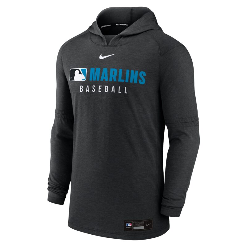 Miami Marlins Collection Tri-Blend Performance Pullover Hoodie - Heather Black - Image 2