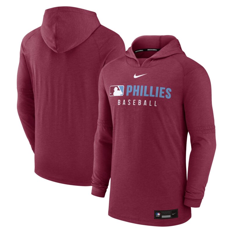 Philadelphia Phillies Collection Tri-Blend Performance Pullover Hoodie - Heather Burgundy