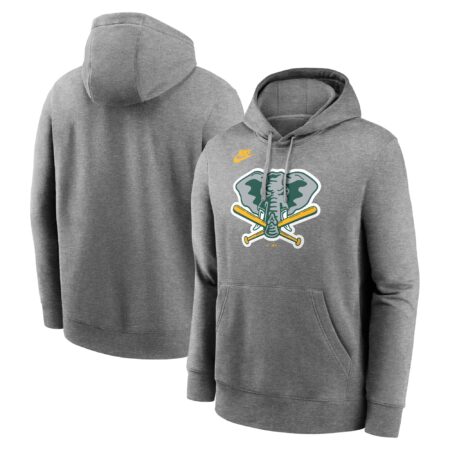 Athletics Cooperstown Collection Logo Club Pullover Hoodie - Heather Gray