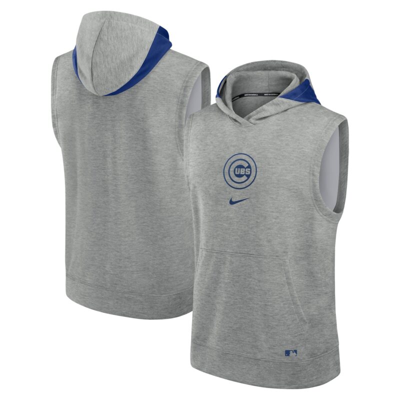 Chicago Cubs Collection Early Work Performance Sleeveless Pullover Hoodie - Heather Gray