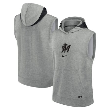 Miami Marlins Collection Early Work Performance Sleeveless Pullover Hoodie - Heather Gray