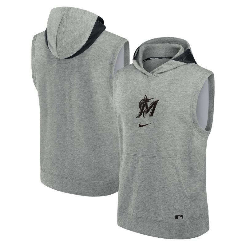 Miami Marlins Collection Early Work Performance Sleeveless Pullover Hoodie - Heather Gray