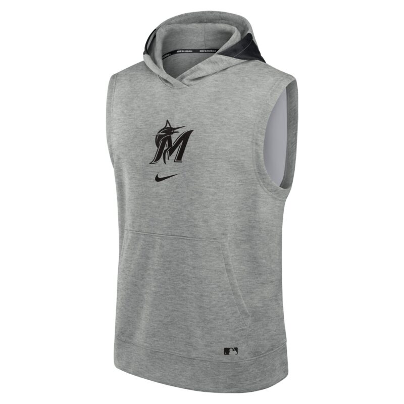 Miami Marlins Collection Early Work Performance Sleeveless Pullover Hoodie - Heather Gray - Image 2