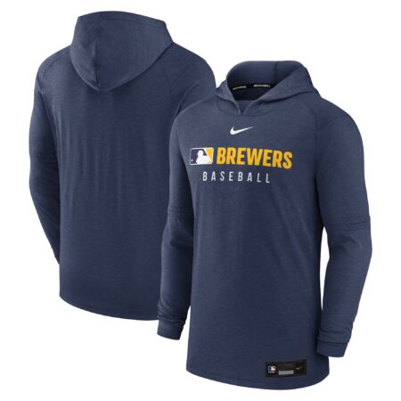 Milwaukee Brewers Collection Tri-Blend Performance Pullover Hoodie - Heather Navy