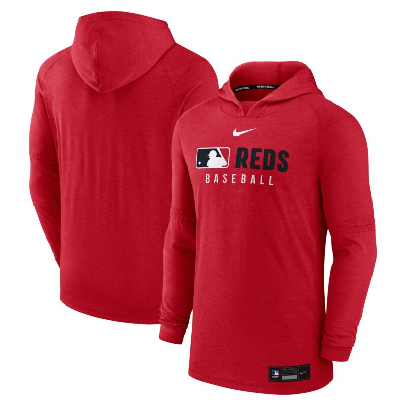 Cincinnati Reds Collection Tri-Blend Performance Pullover Hoodie - Heather Red