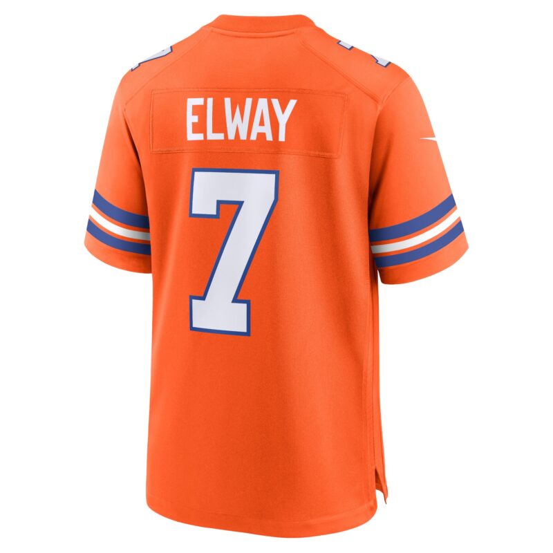 John Elway Denver Broncos Mile High Collection 1977 Throwback Retired Player Game Jersey - Orange - Image 3