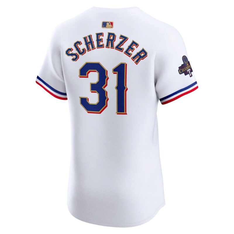 Max Scherzer Texas Rangers 2024 Gold Collection Elite Player Jersey – White - Image 3