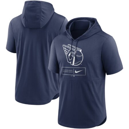 Cleveland Guardians Lockup Performance Short Sleeve Lightweight Hooded Top - Navy
