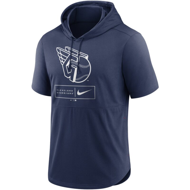Cleveland Guardians Lockup Performance Short Sleeve Lightweight Hooded Top - Navy - Image 2