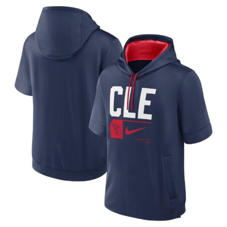 Cleveland Guardians Tri Code Lockup Short Sleeve Pullover Hoodie - Navy