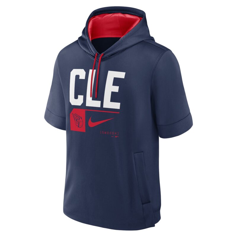 Cleveland Guardians Tri Code Lockup Short Sleeve Pullover Hoodie - Navy - Image 2