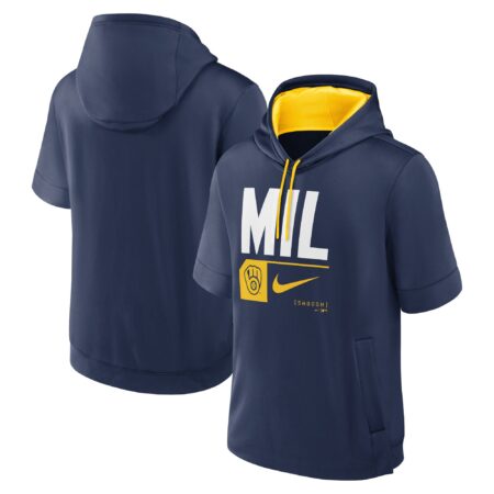 Milwaukee Brewers Tri Code Lockup Short Sleeve Pullover Hoodie - Navy