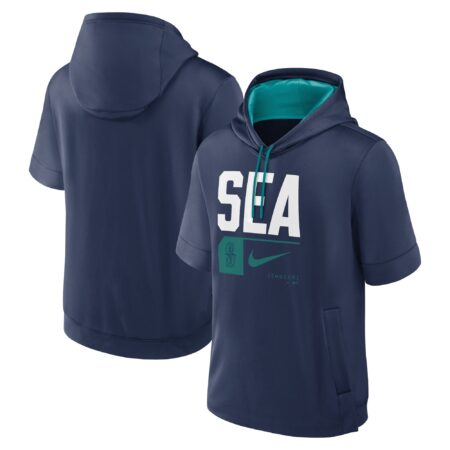 Seattle Mariners Tri Code Lockup Short Sleeve Pullover Hoodie - Navy