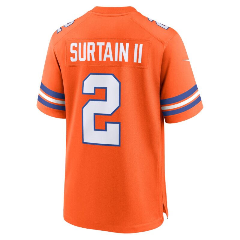 Patrick Surtain II Denver Broncos Mile High Collection 1977 Throwback Player Game Jersey - Orange - Image 3