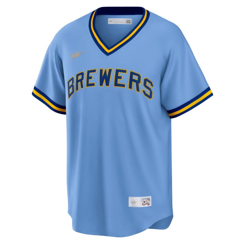 Milwaukee Brewers Road Cooperstown Collection Team Jersey - Powder Blue - Image 2