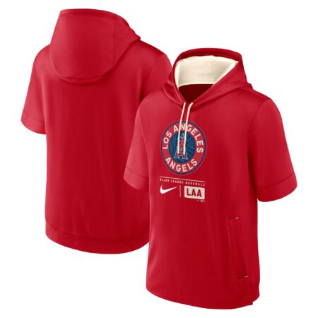 Los Angeles Angels City Connect Color Block Short Sleeve Pullover Hoodie - Red