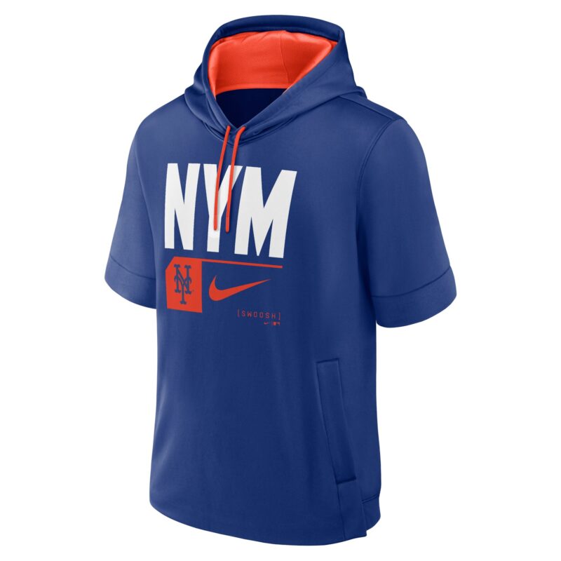 New York Mets Tri Code Lockup Short Sleeve Pullover Hoodie - Royal - Image 2