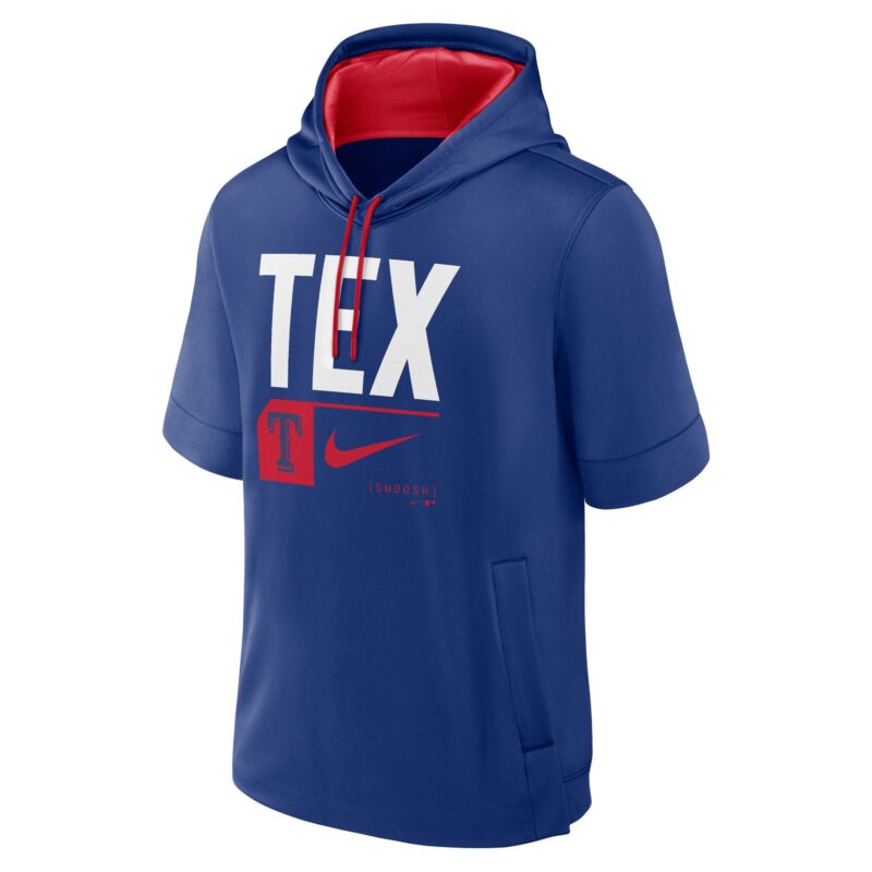 Texas Rangers Tri Code Lockup Short Sleeve Pullover Hoodie - Royal - Image 2