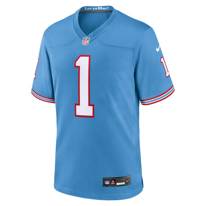 Warren Moon Tennessee Titans Oilers Throwback Retired Player Game Jersey - Light Blue - Image 2