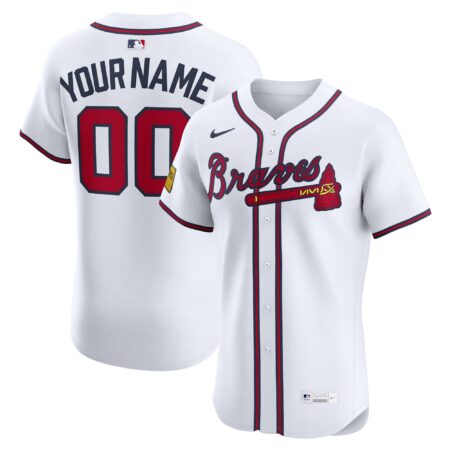 Atlanta Braves Home Elite Sponsor Patch Custom Jersey - White