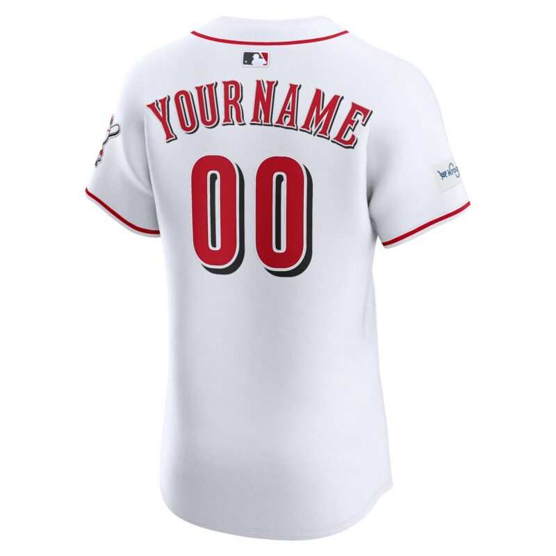 Cincinnati Reds Home Elite Sponsor Patch Custom Jersey - White - Image 3