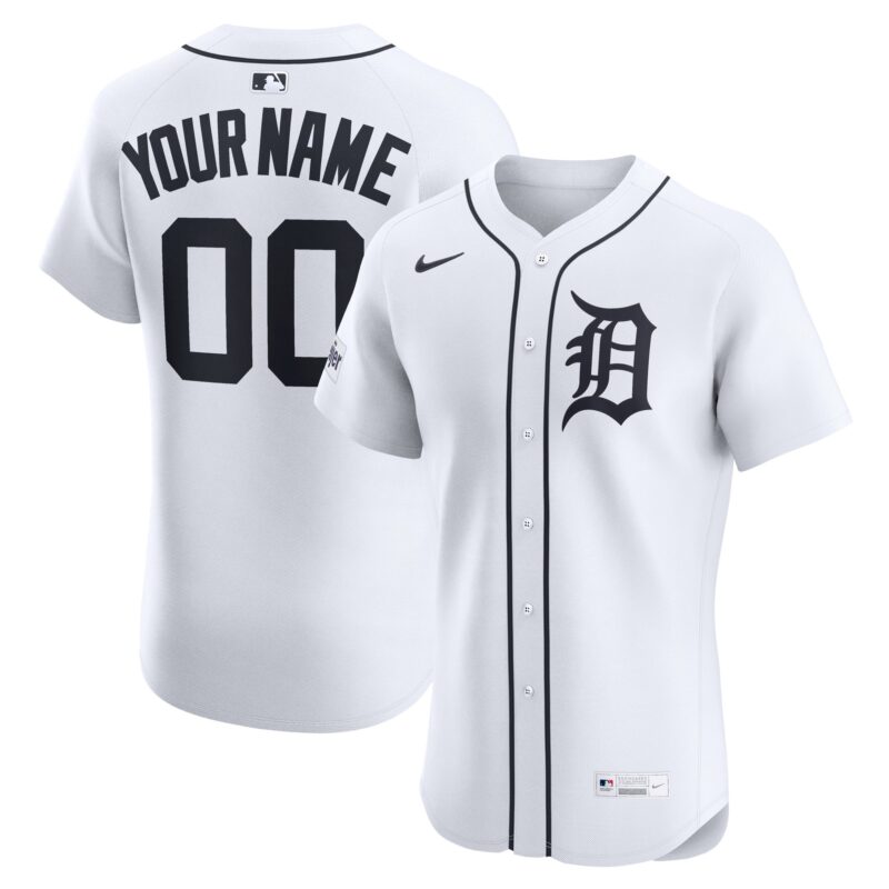 Detroit Tigers Home Elite Sponsor Patch Custom Jersey - White