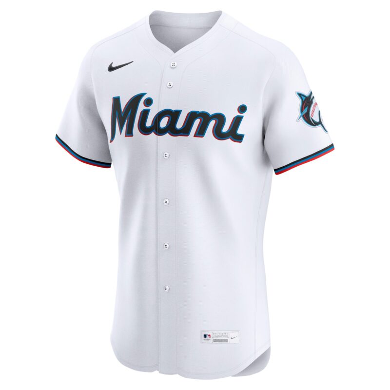 Miami Marlins Home Elite Custom Jersey - White - Image 2