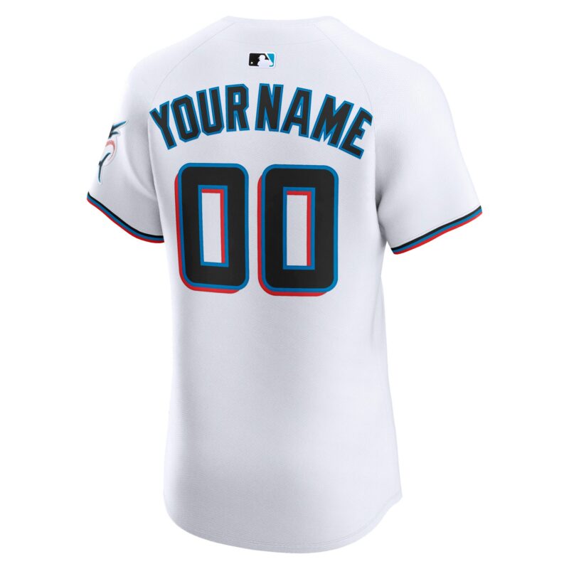 Miami Marlins Home Elite Custom Jersey - White - Image 3