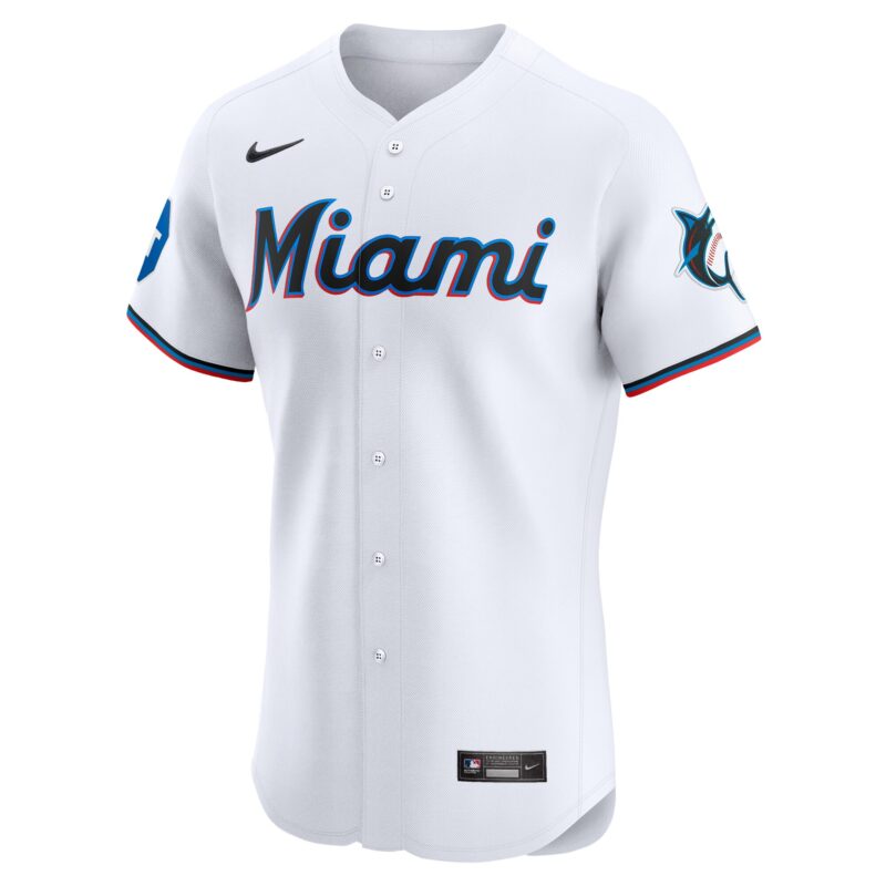 Miami Marlins Home Elite Patch Jersey - White - Image 2
