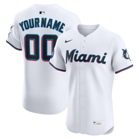 Miami Marlins Home Elite Sponsor Patch Custom Jersey - White