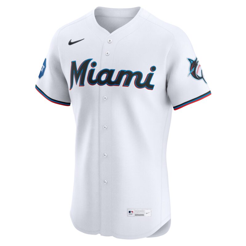 Miami Marlins Home Elite Sponsor Patch Custom Jersey - White - Image 2