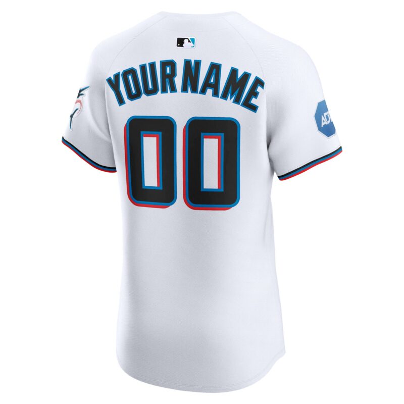 Miami Marlins Home Elite Sponsor Patch Custom Jersey - White - Image 3
