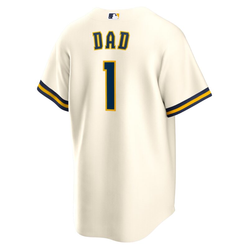 Milwaukee Brewers #1 Dad Home Jersey - White - Image 3