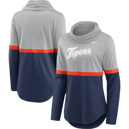 Detroit Tigers Women's Club Lettering Fashion Performance Pullover Sweatshirt - Gray/Navy