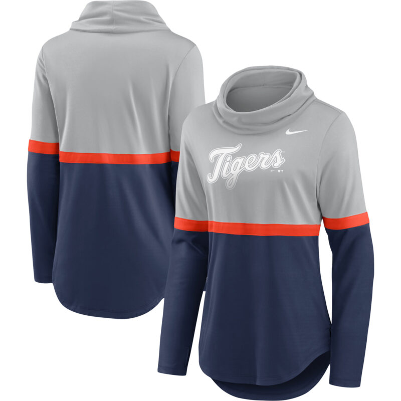 Detroit Tigers Women's Club Lettering Fashion Performance Pullover Sweatshirt - Gray/Navy