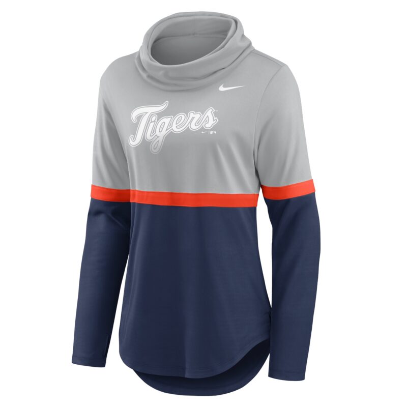 Detroit Tigers Women's Club Lettering Fashion Performance Pullover Sweatshirt - Gray/Navy - Image 2