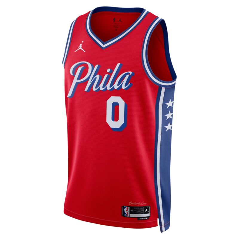 Tyrese Maxey Philadelphia 76ers Brand Unisex Swingman Jersey - Statement Edition - Red - Image 2