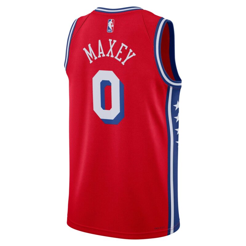 Tyrese Maxey Philadelphia 76ers Brand Unisex Swingman Jersey - Statement Edition - Red - Image 3