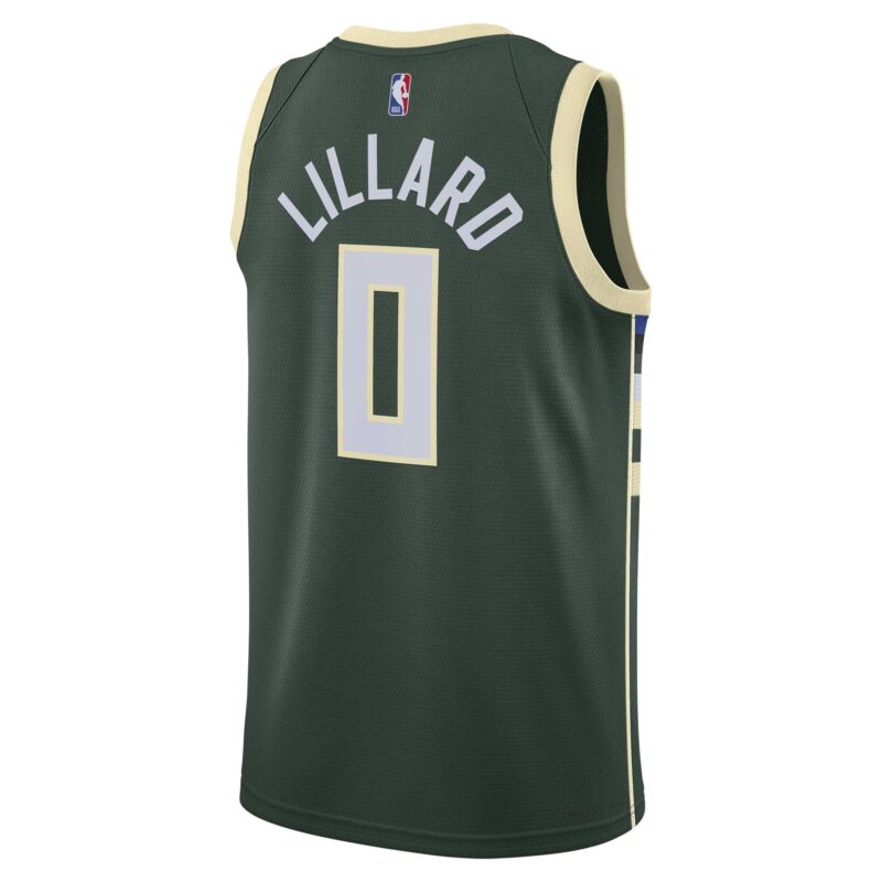 Damian Lillard Milwaukee Bucks Unisex Swingman Jersey - Icon Edition - Hunter Green - Image 3