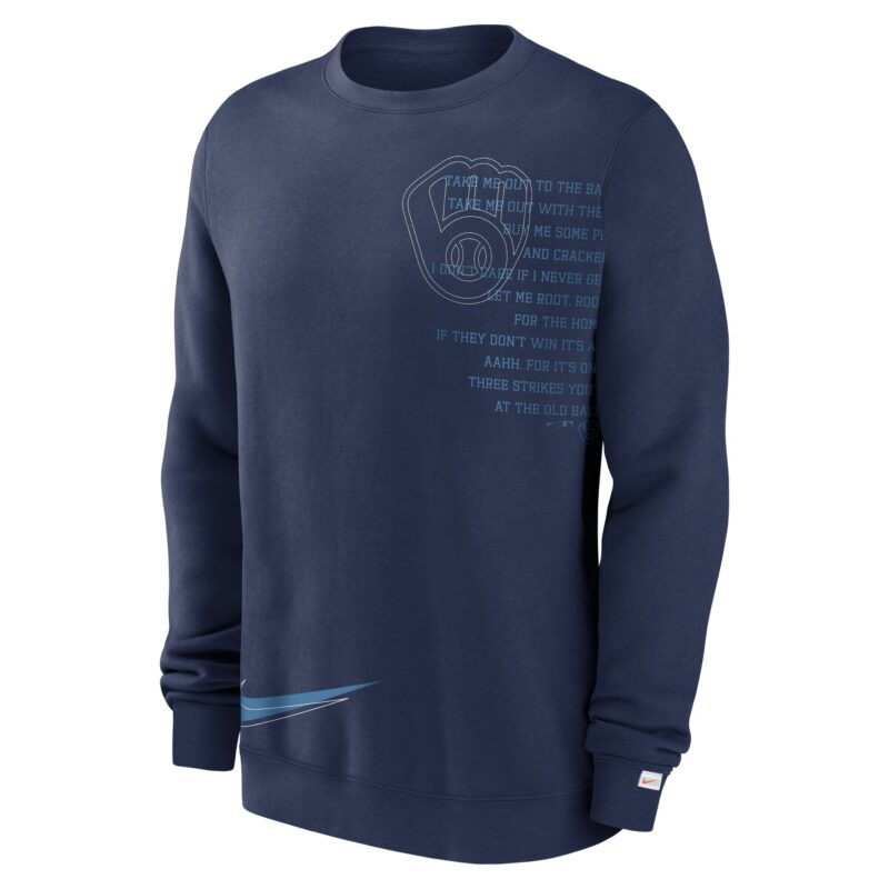 Milwaukee Brewers Unisex Statement Ball Game Pullover Sweatshirt - Navy - Image 2