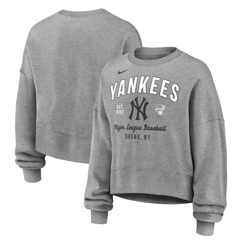 New York Yankees Women's Oversized High Hip Pullover Sweatshirt - Heather Gray