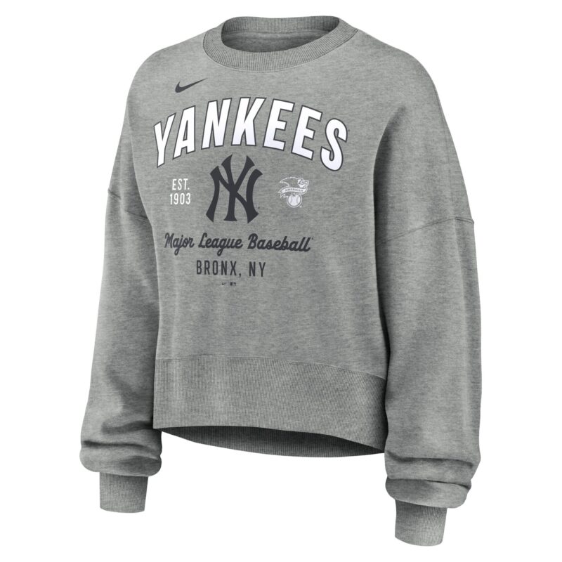 New York Yankees Women's Oversized High Hip Pullover Sweatshirt - Heather Gray - Image 2