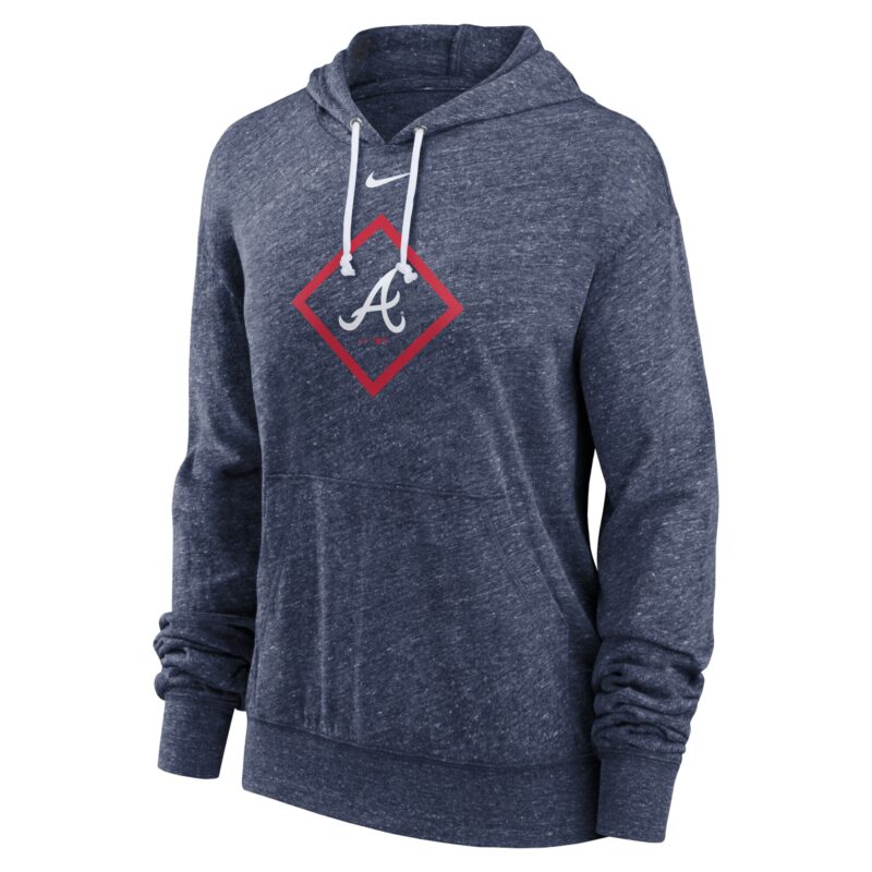 Atlanta Braves Women's Diamond Icon Gym Vintage Lightweight Hooded Top - Navy - Image 2