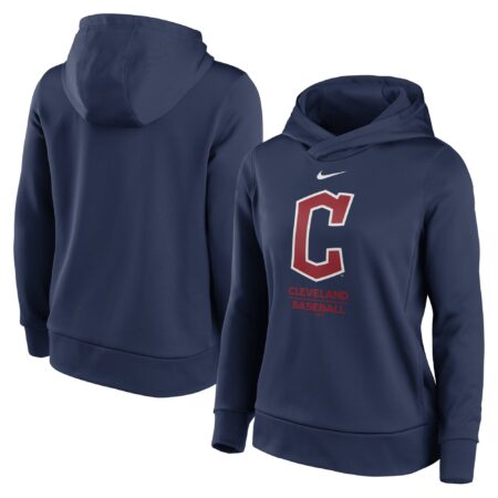 Cleveland Guardians Women's Alternate Logo Performance Therma Pullover Hoodie - Navy