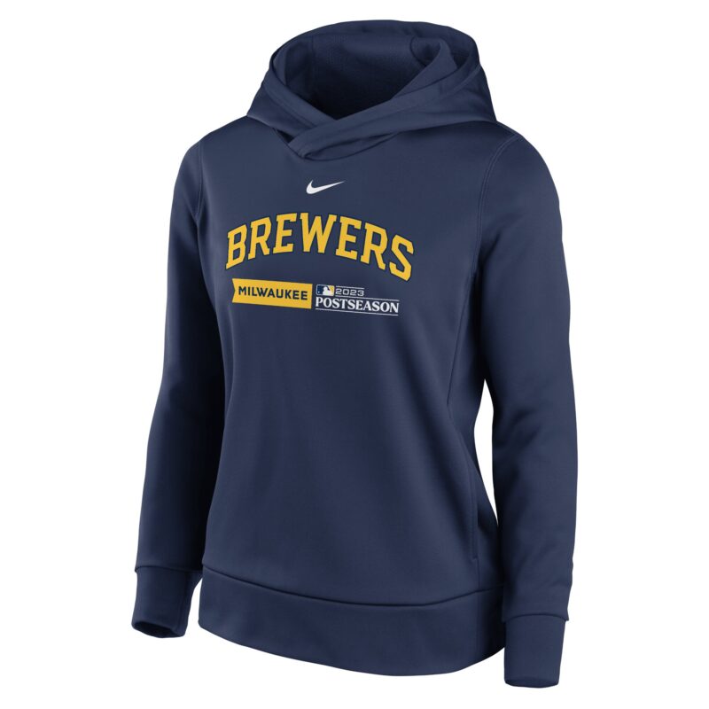 Milwaukee Brewers Women's 2023 Postseason Collection Dugout Fleece Pullover Hoodie - Navy - Image 2