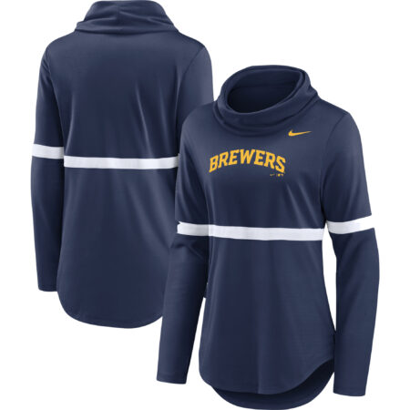Milwaukee Brewers Women's Club Lettering Fashion Pullover Performance Sweatshirt - Navy