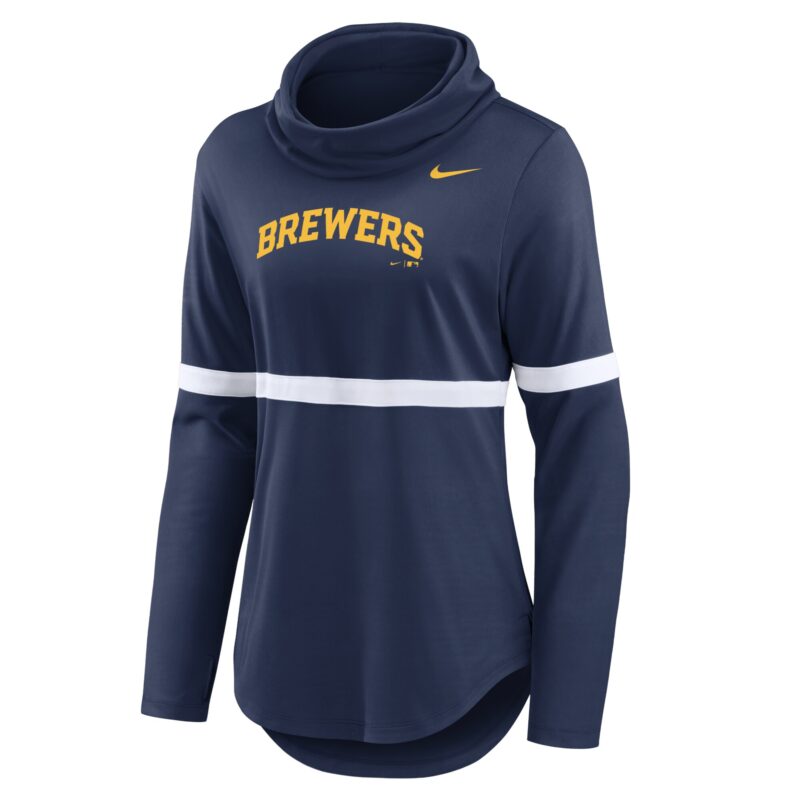 Milwaukee Brewers Women's Club Lettering Fashion Pullover Performance Sweatshirt - Navy - Image 2