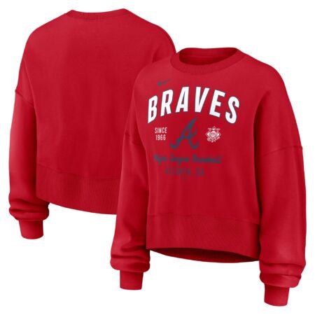 Atlanta Braves Women's Oversized High Hip Pullover Sweatshirt - Red