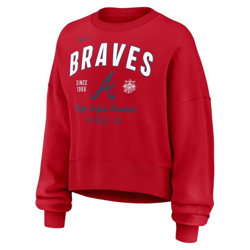 Atlanta Braves Women's Oversized High Hip Pullover Sweatshirt - Red - Image 2