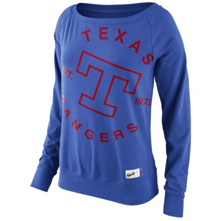 Texas Rangers Women's Cooperstown Collection Washed Epic Crew Fleece Sweatshirt - Royal